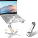Laptop Stand with 360 Rotating Base, Computer Notebook Laptop Riser Metal Holder for Desk Collaborative Work, Fully Foldable for Easy Storage, Fits All MacBook, Laptops up to 16 inches (Silver)