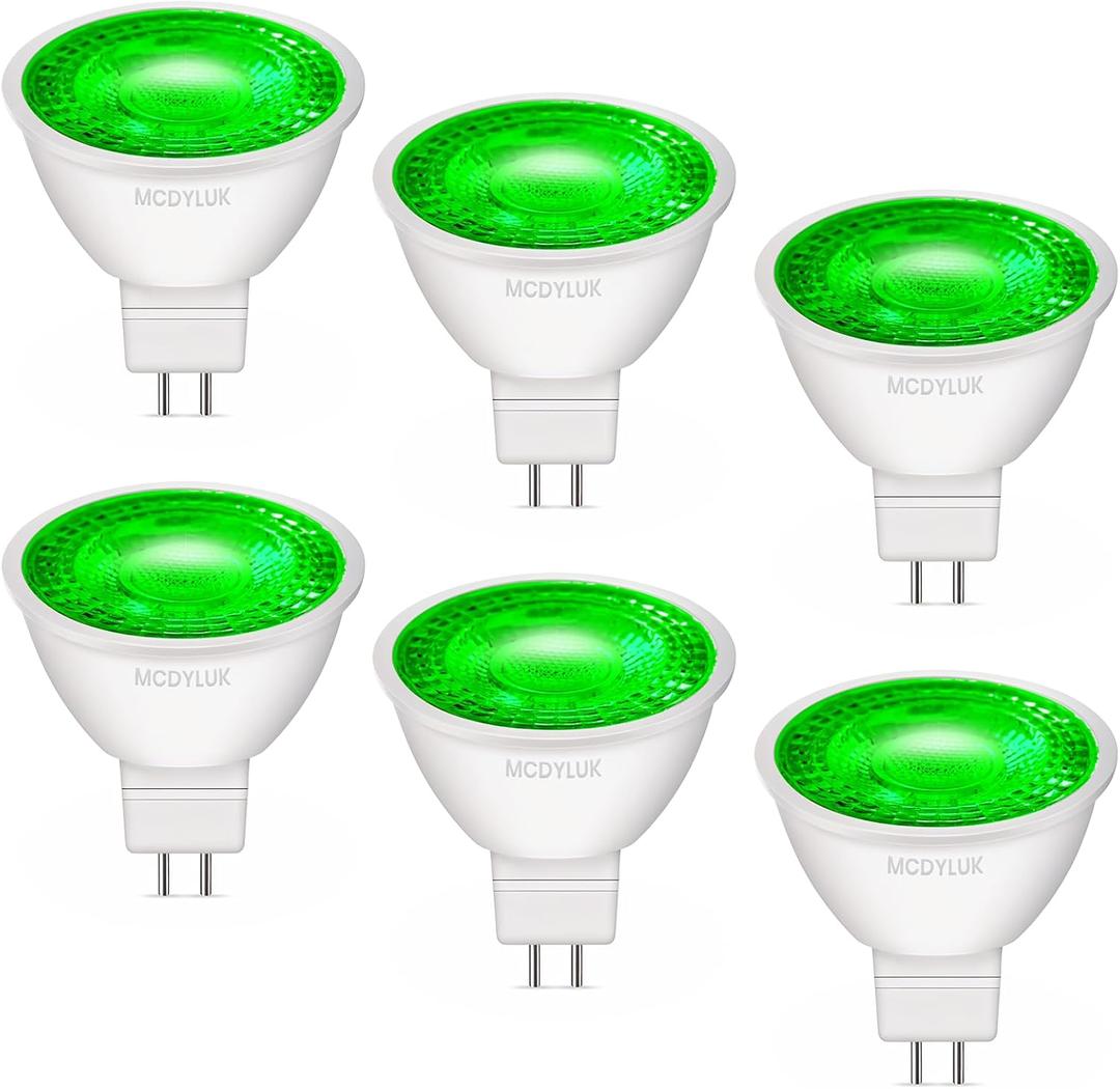 LED MR16 Green Light Bulb 4W, 20W 35W 50W Halogen Equivalent, 12V Low Voltage GU5.3 Bi-Pin Led Green Bulbs for Christmas Outdoor Landscape Yard Garden Tree Pool Holiday Lighting, 38 Deg, 6 Pack