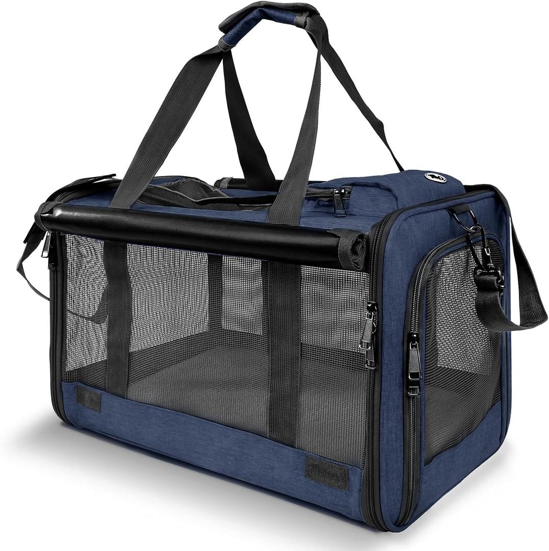 Medium Cat Carrier Large Cat 15 lbs+ Soft Pet Carrier Small Puppy/Ventilated 2 Kittens Car Travel Bag Case/Comfy Big Maine Coons 25 Pounds/Soft-Sided Mesh Kitty Products Dark Blue (Navy)