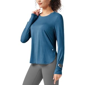 WILLIT Women's Long Sleeve Workout Tops Running Athletic Quick Dry Shirts Lightweight Yoga Gym T-Shirts UPF 50+ (Blue, XL)