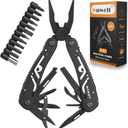 26-in-1 MultitoolProfessional Stainless Steel Multi Tools Multitool Pliers Pliers Pocket Knife with Heavy Duty Screwdriver Sleeve, Replaceable Bits Multitools for Outdoor, (black)