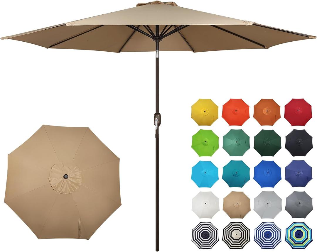 Blissun 10FT Outdoor Patio Umbrella, Outdoor Table Umbrella, Yard Umbrella, Market Umbrella with 8 Sturdy Ribs, Push Button Tilt and Crank