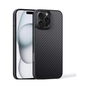 Real Carbon Fiber Case for iPhone 16 Pro Max/16 Pro/16 Plus/16, Compatible with MagSafe Ultra-Thin Lightweight 1500D Kevlar Aramid Fiber Military-Grade Drop Case (16 Pro Max) Black
