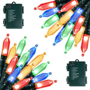 Battery Operated Christmas Lights 2 Pack 18 Feet 50 LED Clear Mini String Lights with 8 Modes Waterproof Tree Lights for Xmas Outdoor Indoor Holiday Party Garden Decor, Multicolor