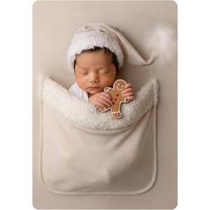 Newborn Photography Props Outfit with Santa Hat,Christmas Backdrop Poser Pocket Xmas Background Blanket for Baby Photo Shoot (Ivory)