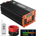 4000 Watt Power Inverter 12V DC to 120V/110V AC for Vehicles Car Converter
RV, Truck, Solar, Home, Off-Grid Surge 8000W with 4 AC Outlet, 2 USB-A Port, 200ft Remote Control and 3 AC Terminal Blocks