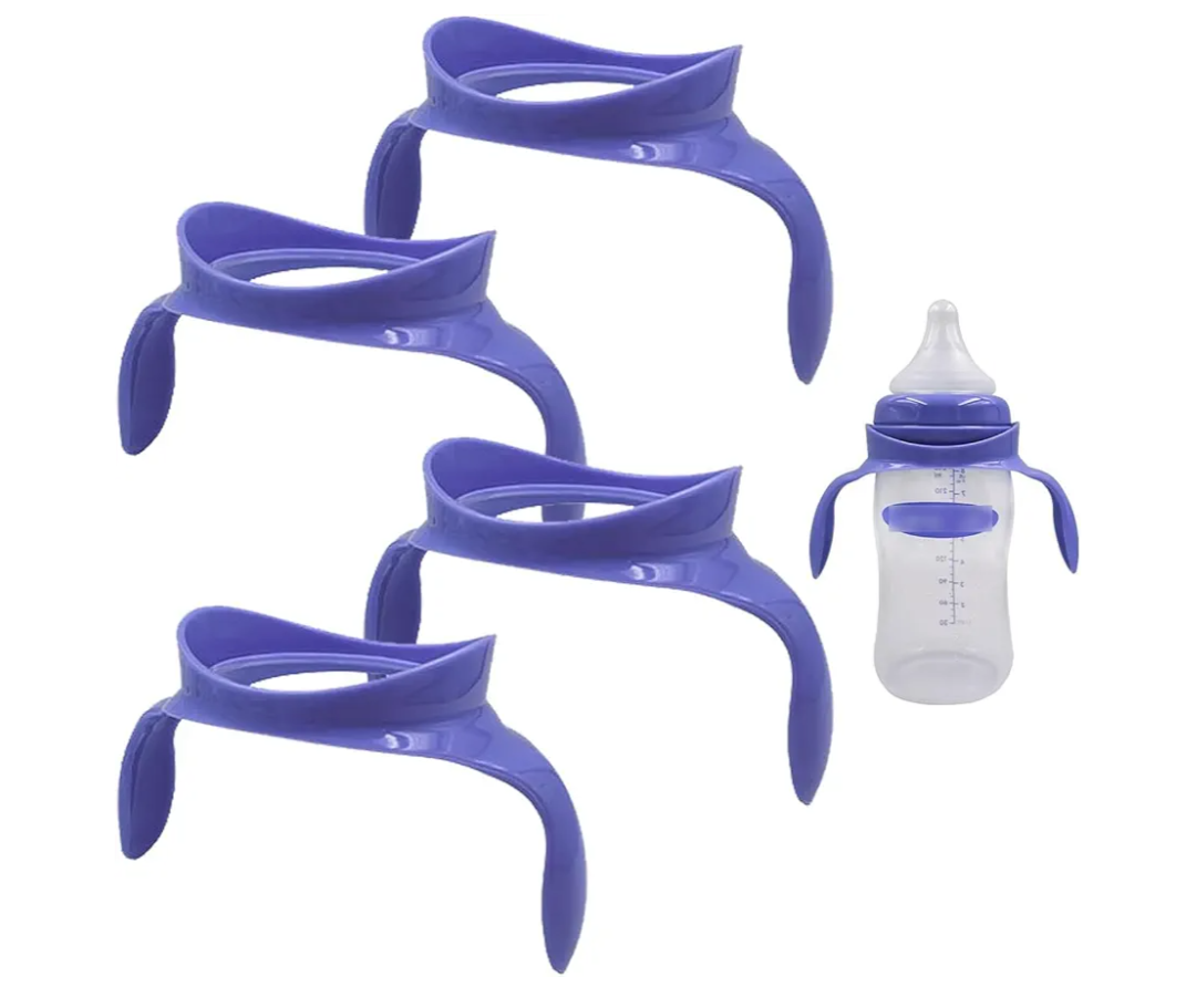 Baby Bottle Handles Compatible with Lansinoh Baby Bottles, Compatible Ergonomic Lansinoh Bottle Holder for Newborn, 3 Pack, Purple
