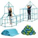 FUNbelievable! 132 Piece Fort Building Kit  Indoor Play Engineering Set with Connecting Sticks & Balls  Creative STEM Building Toys for Kids Play Spaces, Tents & Hideouts