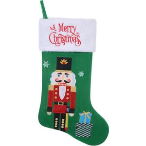 20 Inch Green Velvet Christmas Stocking with Nutcracker Soldier Embroidery, Fireplace Hanging Decor for Christmas Holiday Party Supplies