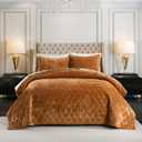 Homzard Carmel Gold Velvet King Size Comforter Set, King Size Quilt Set Velvet Quilt Bedding Set, Soft Bedspread Coverlet, Luxury Bedding for All Season,3 Pieces Bed Set (King (106"x96"), 03-5 Caramel Gold)