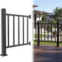 Akenow 36in H X 3 Ft Deck Railing Kit, Black Porch Railing with Post, 1 Post+1 Panel All-in-One Installation, AAMA 2604 Coat Modular Deck Kits for Outdoor Decks, Porches & Balconies