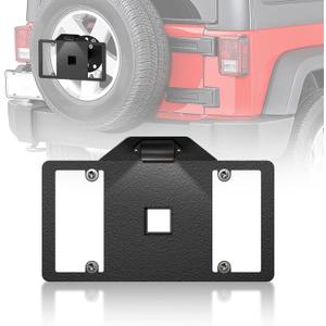 YZONA Spare Tire License Plate Frame with LED Light Compatible with 1987-2018 Jeep Wrangler JK JKU & TJ & YJ, Licence Bracket Holder Rear Plates Frames Relocation Mounting (2/4 Door, Black)