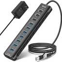 Powered USB Hub, 11-Port ikuai Hybrid USB 3.2/ USB C Hub with PD Charging Port and 60W Power Adapter, Aluminum USB Splitter Including 3 10Gbps Ports and 7 USB 3.0 Ports for PC, Laptop and More
