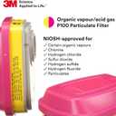 3M P100 Respirator Cartridge/Filter 60923, 1 Pair, NIOSH Approved, Helps Protect Against Organic Vapors, Acid Gases, and Particulates, Magenta, Yellow