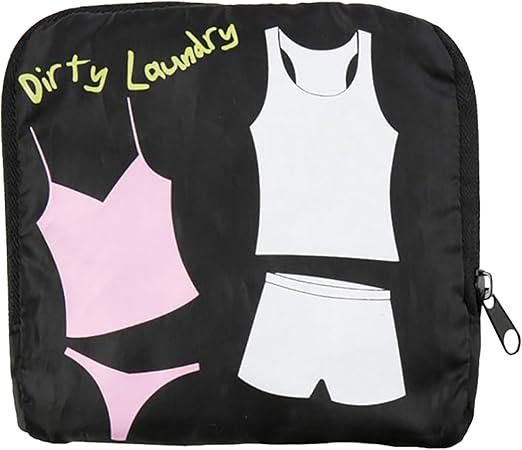 Miamica Travel Laundry Bag, Wash, Dry, Fold, Repeat, Black, 21" x 22", Dirty Laundry