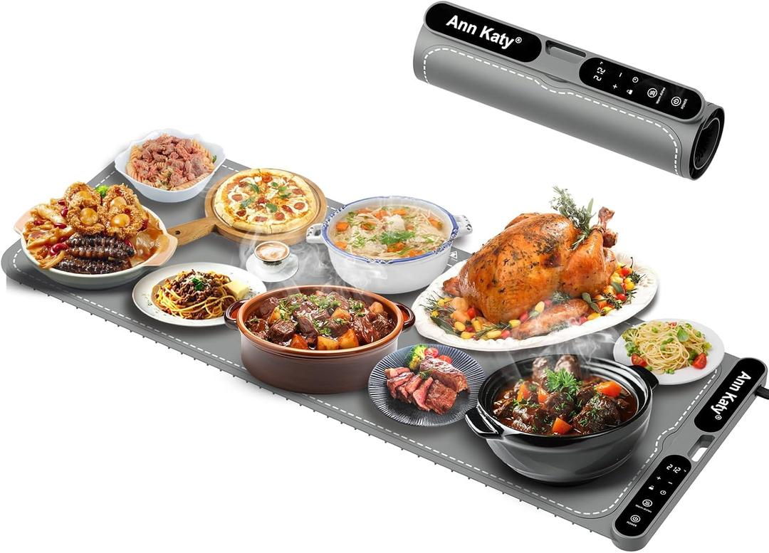 Ann Katy Food Warming Mat for Food XXXL 39"x15" 550W,Portable Electric Warming Tray for Buffets Party Chafing Dishes,Fast Full-Surface Heating Pads with 7 Level Temp 8 Hour Timer&Child Safety Lock