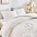 WARMDERN White Boho Duvet Cover Set Queen Size, Striped Textured Tufted Bedding Set, 3 Pcs Ultra Soft Washed Microfiber with Zipper Closure (Queen, White)