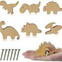 Zaruatu 4 Pcs Wooden Animal Cabinet Knobs with Screws Decorative Wardrobe Knobs Natural Wood Cute Animal Furniture Suitable for Nursery Drawer Handles Decor Cabinets Furniture (Dinosaur)