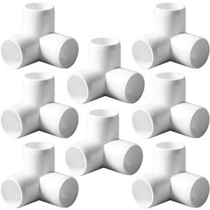 1-1/2 Tee PVC Fitting 3 Way Elbow Connector, Furniture Grade 90 Degree Elbow Side Outlet, PVC Corner Fittings for Building Furniture Greenhouse Shed Pipe Fittings Tent Connection (Pack of 8) (White)