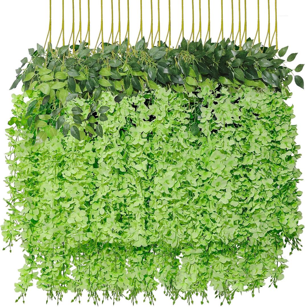 U'Artlines 36 Pack (Total 139 Feet) Artificial Fake Wisteria Vine Rattan Hanging Garland Silk Flowers String Home Party Wedding Decor (36, Green)