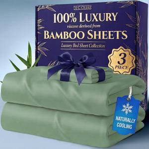 DECOLURE 100% Viscose Derived from Bamboo Sheets Twin Size - Luxury 3 Pc Naturally Cooling Sheets, Ultra Soft Bed Set - Deep 17" Pockets, Durable Double Stitching, Oeko Tex Standard (Sage Green)