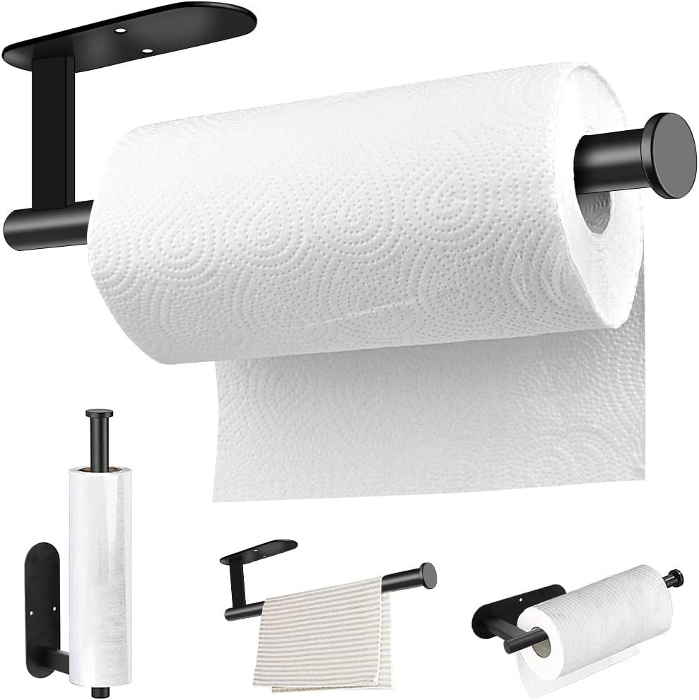 MGahyi Paper Towel Holder Wall Mount, Self Adhesive Or Drilling Under Cabinet Kitchen, 13.2 inch Stainless Steel Paper Towel Roll Rack, Towel Roll Hanger for Bathroom(Rectangle-Black)