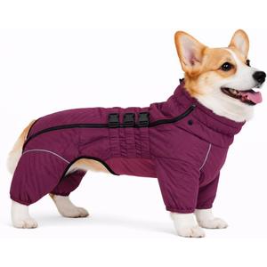 Lovelonglong Warm Dog Coat Double Layers Dog Vest, 4 Legs Covered Windproof Waterproof Reflective Warm Dog Vest Outdoor Skating Dog Costume for Corgis Dachshund Dog Purple, Size D-M