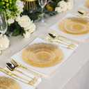 100PCS Clear and Gold Plastic Plates, Gold Disposable Plates Heavy Duty, Elegant Floral Plastic Plate Include 50 Dinner Plates and 50 Dessert/Salad Plates for Party & Thanksgiving