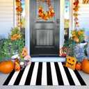 KILOCOCO Black White Striped Rug - 3'X5' Front Door Mat Outdoor, Welcome Mats Rugs Cotton Washable Front Porch Rug Layered Doormats for Kitchen Farmhouse Entryway