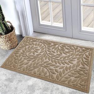 Bulijojo Front Door Mat Entrance, Durable Heavy Duty Welcome Mat, Thick Absorbent Natural Rubber Non Slip Mat, Sturdy Entryway Beige, 23"x35" (1'11" x 2'11" (Leaf))