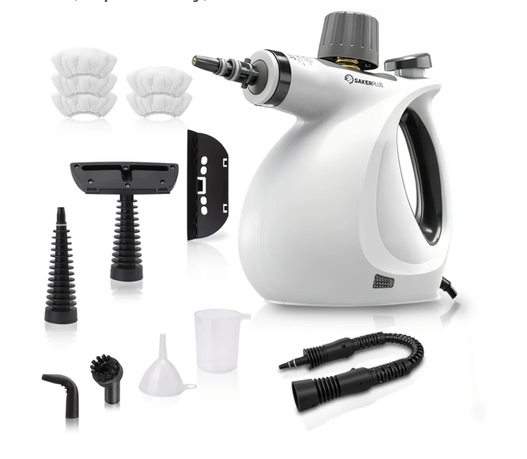 SakerPlus Steam Disinfection Cleaner, Handheld Pressurized Natural Steam Cleaner with 9 PCS Accessories, Portable Multi-Surface Steamer for Cleaning Home, Kitchen, Floor, Upholstery, Tile Grout & Car
