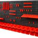 VEVOR Wall Mounted Storage Rack System, 30-Bin Parts Rack Organizer with Wall Panels/Tool Holders/Hooks, Garage Plastic Shop Tool Organizer for Nuts, Bolts, Screws, Nails, Beads, Buttons