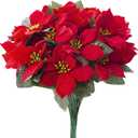 Poinsettias Artificial Christmas Flowers Bouquet 6 Pack 14 Red Velvet Poinsettia Flowers for Home Porch Xmas Tree Garden Indoor Outdoor Christmas Decorations Red