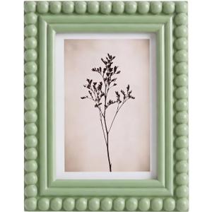1 Pack 5 x 7 Picture Frame, Wood Beaded Boho Photo Frame, Vintage Photo Display, Wall Hanging Desk Standing Decor, Birthday Anniversary for Family, Couple, Friends (Sage Green)