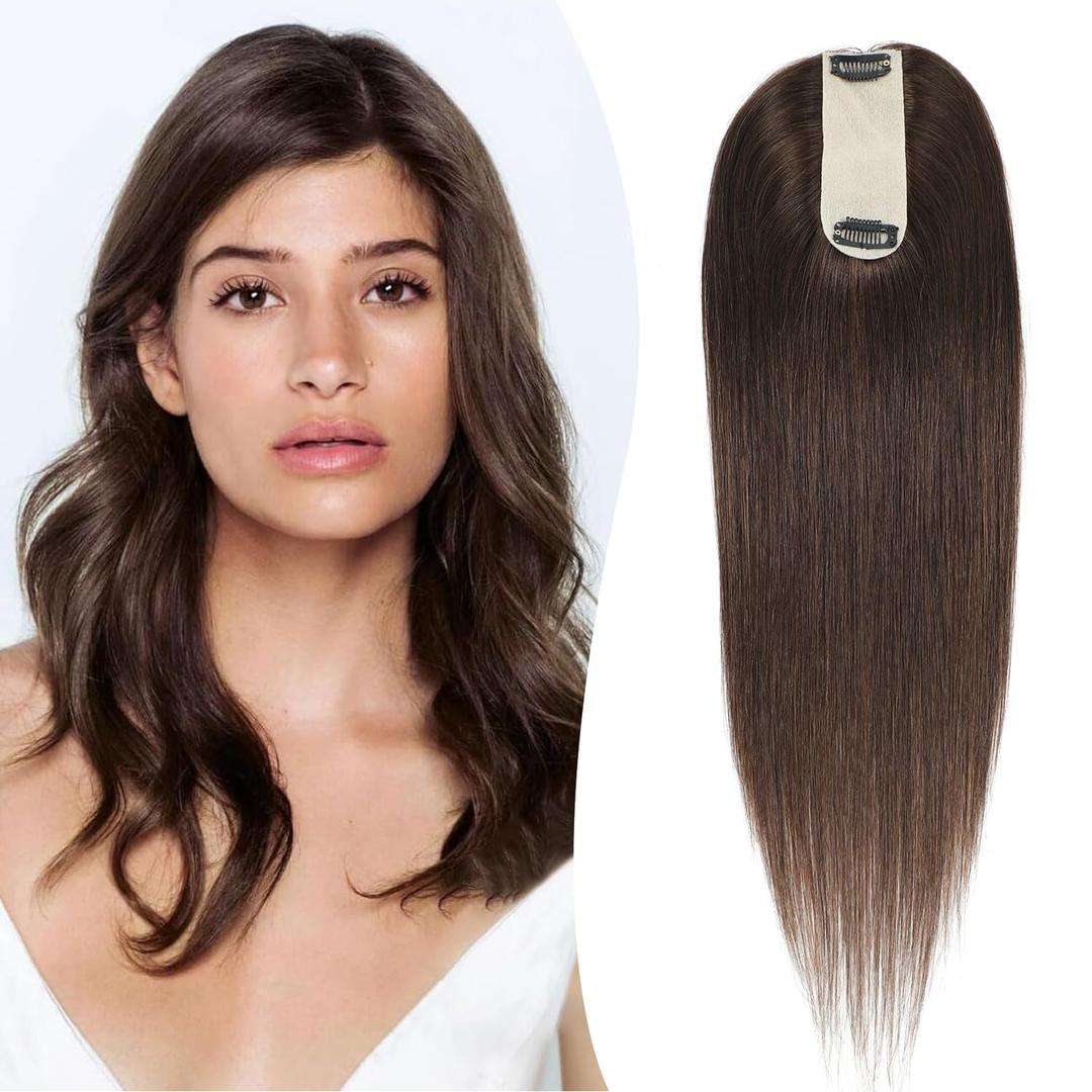 Urbeauty Hair Toppers for Women Real Human Hair for Thinning, 16 inch 1.5x5Silk Base Upgrade Topper, Clip-in Volume Enhancer, Natural-Looking, No Glue, Breathable, Lightweight