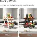 2 Tier Countertop Fruit Basket with Wood Handle, Kitchen Storage Organizer for Fruits, Vegetables, Bread, Snacks - Detachable Rectangular Basket for Pantry, Dining Table (Black)