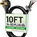 POWGRN 30 Amp 4 Prong Dryer Cord 10 FT Black, 10/4 Gauge Appliance Dryer Power Cord NEMA 14-30P to 4-Wire, Pure Copper Wire, ETL Listed