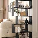 Yusong Bookshelf 5-Tier, Geometric Bookcase S Shaped Book Shelves for Bedroom, Modern Wood Decorative Display Shelf Book Case for Home Office, Black, 27.8"W x 9.5"D x 61.8"H
