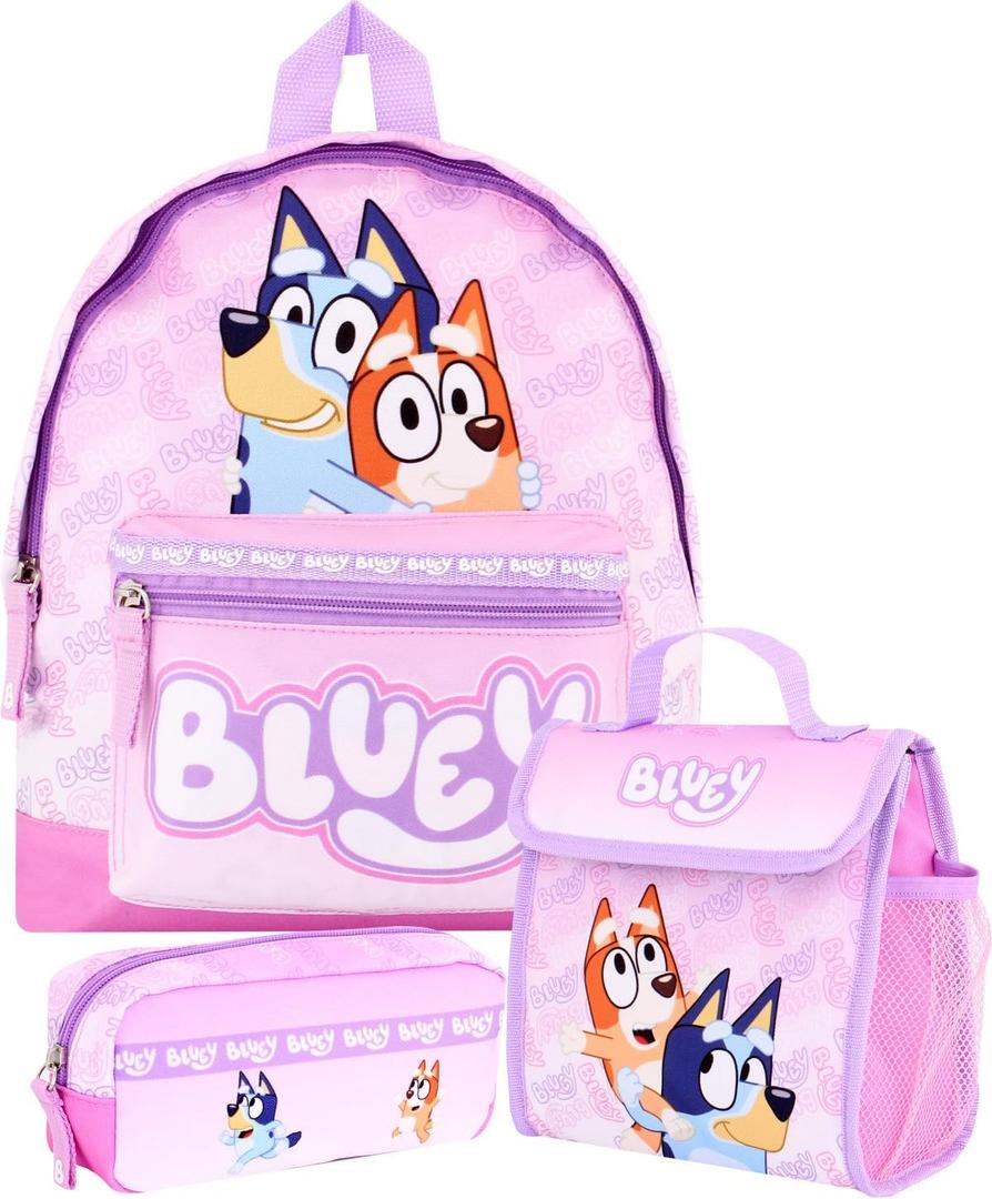 Bluey Backpack Set for Girls 3 Piece Childrens and Toddlers Kids School Bag with Lunch Box and Pencil Case