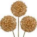 Hollyone 3Pcs Gold Artificial Ball Hydrangea Flowers Fake Silk Hydrangea Ball Flower Floral Arrangements Bouquets Faux Hydrangeas Stems for DIY Wedding Party Centerpieces Decoration Office Home Decor