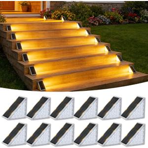 VOLISUN Solar Step Lights Outdoor Waterproof, LED Outdoor Stair Lights, Solar Step Light for Outside, Warm&Cool White Deck Light Decor for Stair,Front Porch and Patio(Gray,12 Pack)