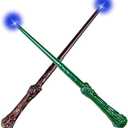 Light Up Magic Wand for Kids Sound Wizard Pack Of 2 Witch Illuminating Toy Brown Green