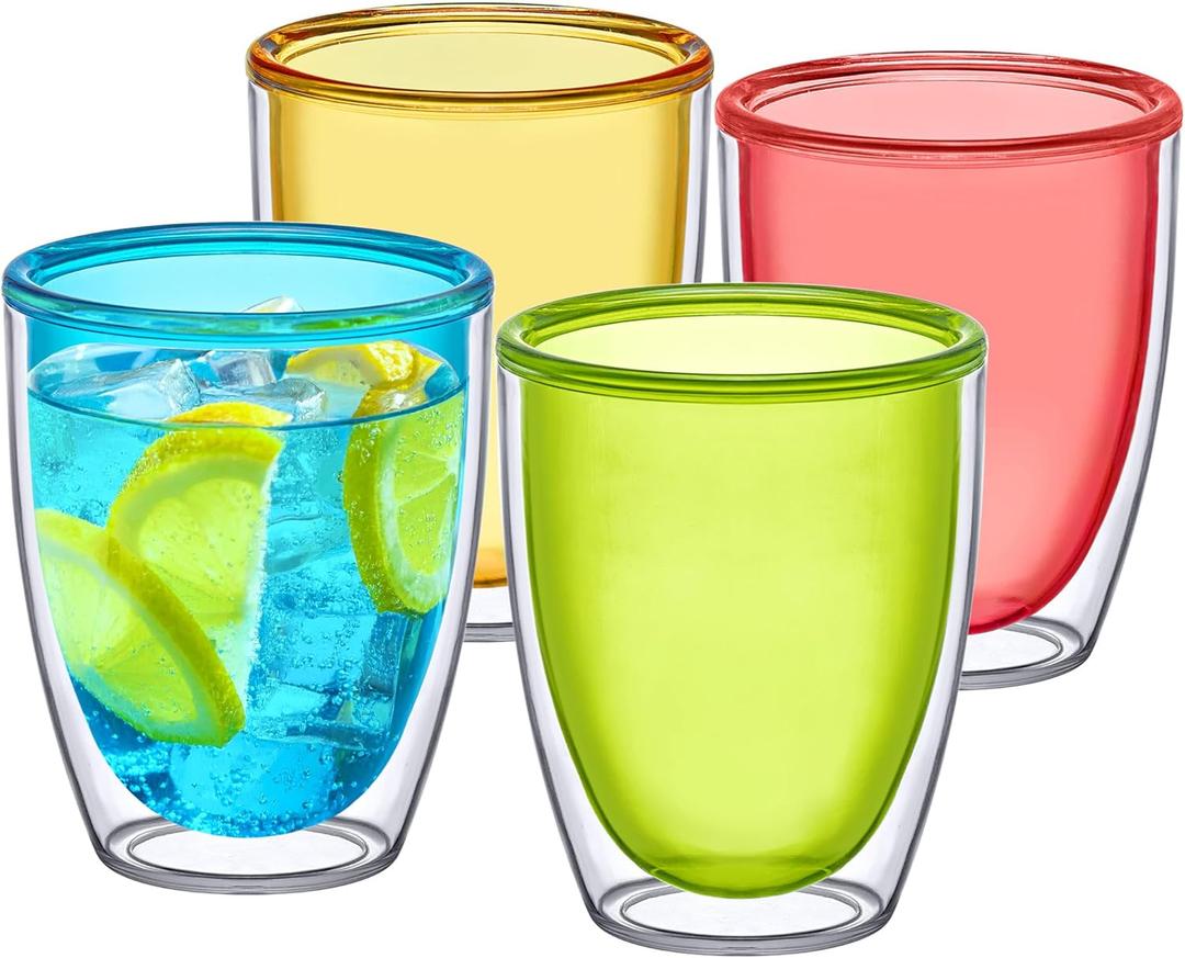 Amazing Abby - Andes - 14-Ounce Insulated Plastic Tumblers (Set of 4), Double-Wall Plastic Drinking Glasses, Mixed-Color Reusable Plastic Cups, BPA-Free, Shatter-Proof, Dishwasher-Safe