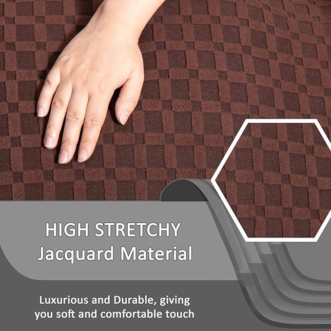 ULTICOR Extra Wide 75" - 100", Reclining 2 Seater Sofa, Extra Wide Reclining Love Seat Slipcover, 6-Piece Jacquared Fabric, Reclining Sofa Covers, Thick, Soft, Washable (Style 2) (Brown)