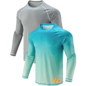 2 Pack Mens Rash Guard Long Sleeve Swim Shirts UPF 50+ Sun Protection Quick Dry Lightweight UV Fishing Surf Shirt, XL