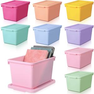 8 Pack Plastic Storage Bins with Snap Tight Lids Small Stackable Storage Boxes 9.8" X7.3" X5.7" Storing Totes for Organizing Craft Office Supplies (Mixed Color)
