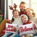 Jetec Set of 2 Christmas Throw Pillow Covers 12x20 Inch Merry Christmas Believe Embroidery Pillow Covers Farmhouse Throw Cushion Case for Home Living Room Bedroom Holiday Parties and Gifts