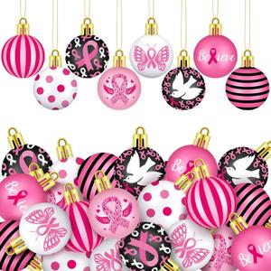 48 Pcs 1.18 Inch Breast Cancer Ornaments for Tree Breast Cancer Awareness Decoration Pink Ribbon Ornament Bulb for Black Pink Ribbon Party Decorations Tree Home Gifts