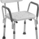 Drive Medical 12445KD-1 Shower Chair with Back and Padded Arms, Adjustable Height Bath Stool with Nonslip Feet, Tub Chair for Elderly, Bath Seat with Back, 350 LB Weight Cap, White