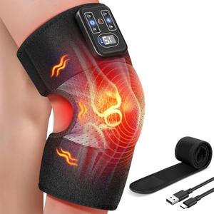 MASGRE Cordless Knee Massager with Heat, Vibration Heating Pad for Pain Relief, 3 Vibrations & 5 Heating Levels Shoulder Brace, Knee Brace Wrap Gifts for Dad Mom Men Women Seniors (Black, Single)
